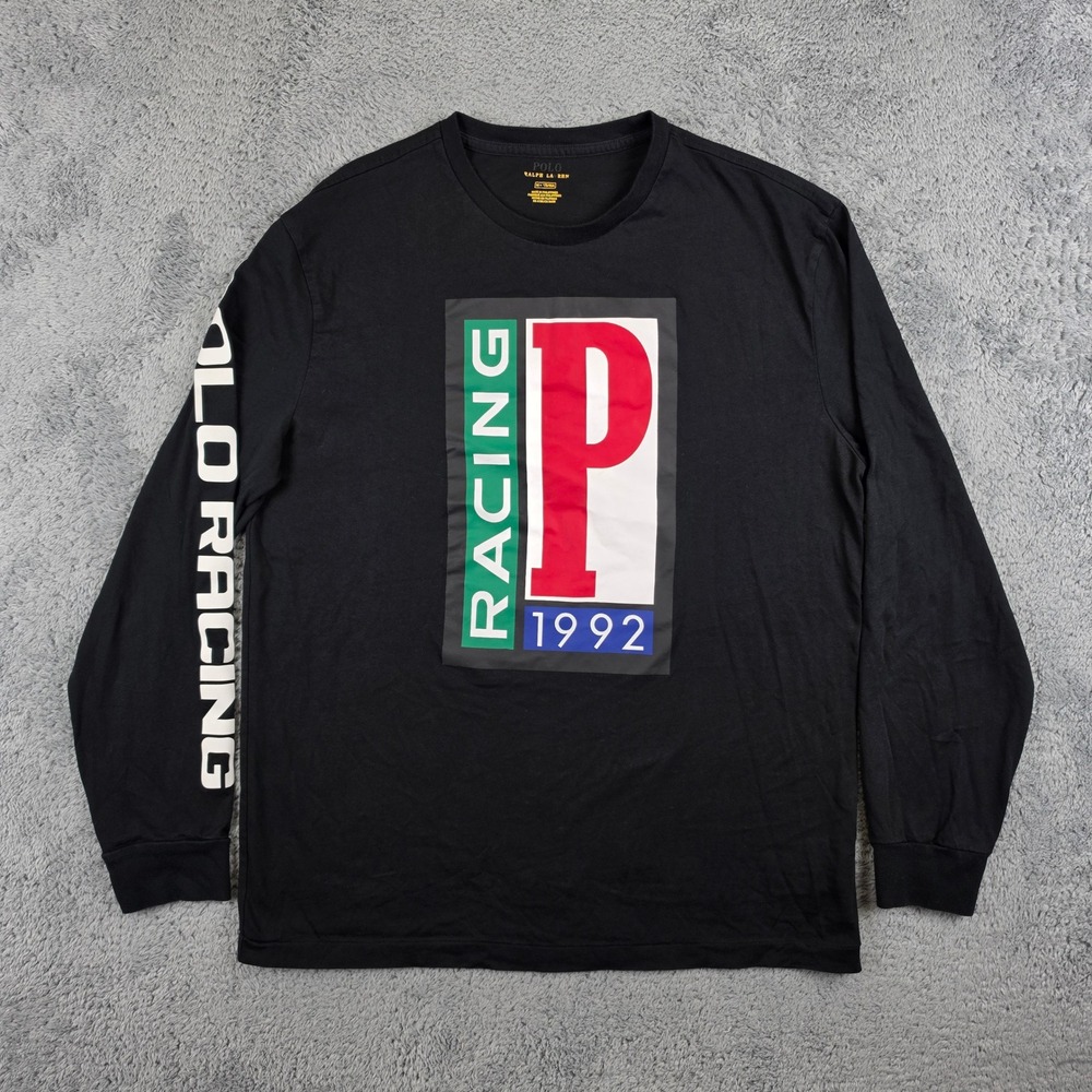 Polo Ralph Lauren Racing 1992 T-Shirt Mens Medium Black Long Sleeve Graphic Tee